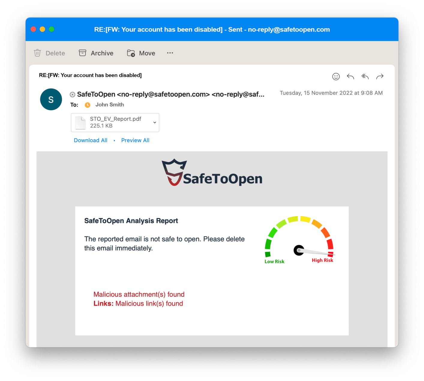 SafeToOpen Email Response